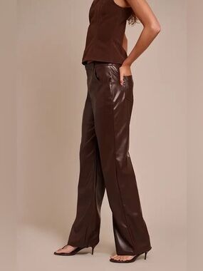 PrettyLittleThing Chocolate Brown Faux Leather Wide-Leg Trousers